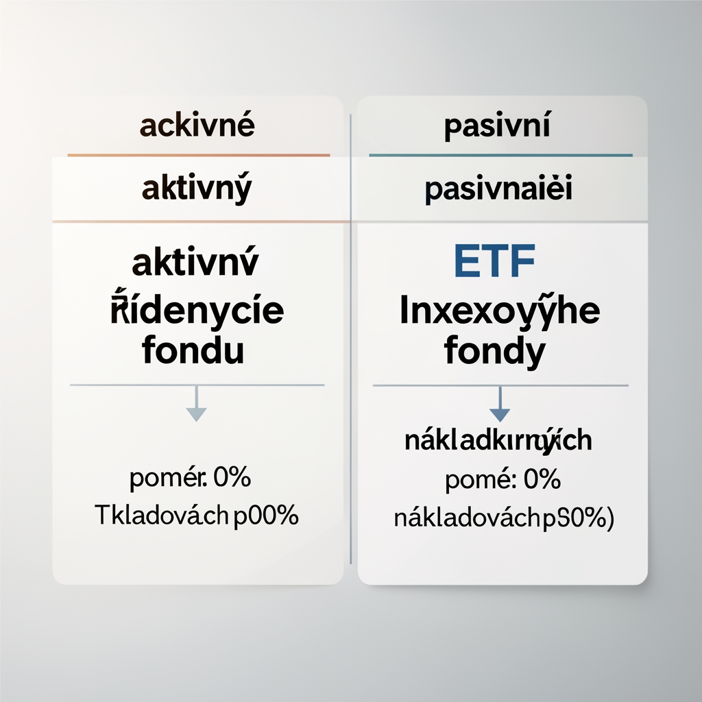Infografika vysvětlující rozdíl mezi aktivně řízenými fondy a pasivními ETF indexovými fondy s porovnáním nákladových poměrů