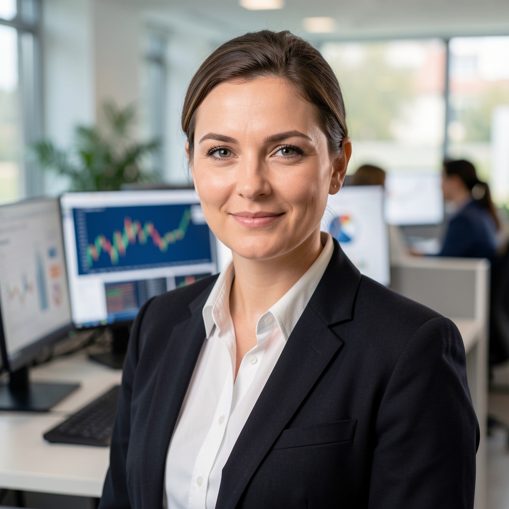 Moderní kancelář investiční akademie Glelmario v Brně s analytiky pracujícími na vzdělávacím obsahu a finančních datech